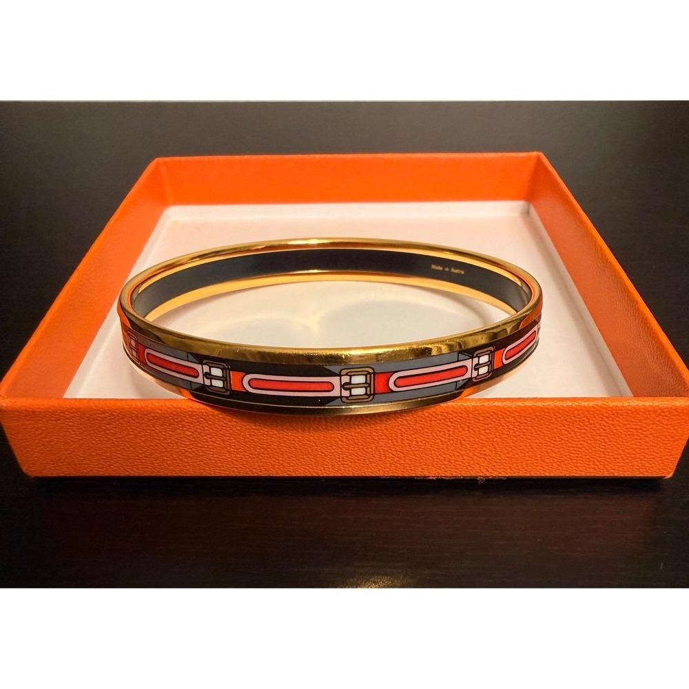 Hermes Enamel Bangle Bracelet Gold Plated Buckle Multi Colored Made in Austria - Picture 2 of 9